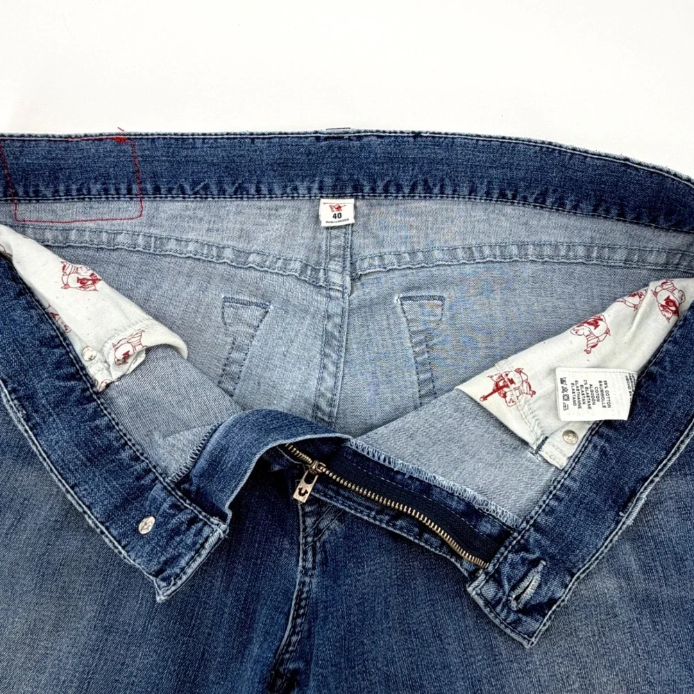 True Religion Straight Leg Jeans Mens 40 Blue Good Horseshoe Stitch Denim
